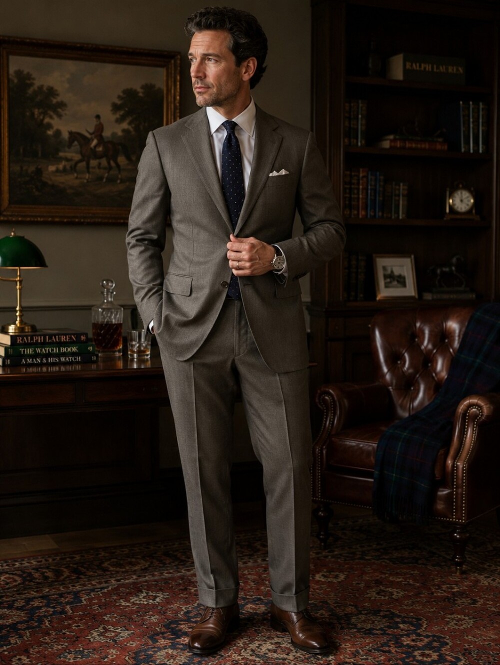 Lauren Ralph Lauren Herringbone Wool Suit Size 43 Long